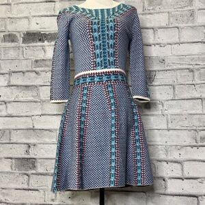 MUICO Blue and Red Patterned Sweater Dress